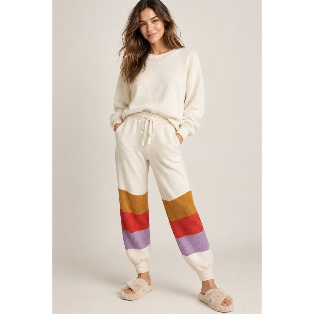 Daily Practice Huddle Up Joggers M Colorblock Knit Cream Anthropologie